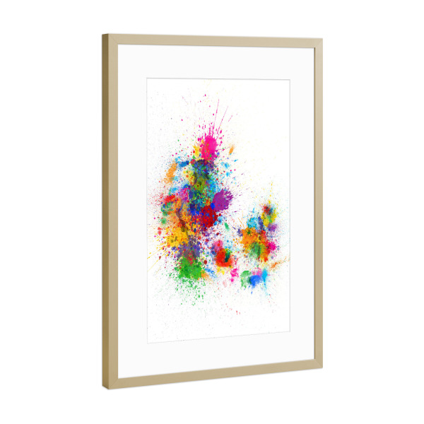 Poster mit Rahmen Gold "Denmark Paint Splashes Map" artboxONE - Reise,Reise / Länder,Kartografie