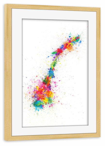 Poster mit Rahmen kiefer "Norway Paint Splashes Map" artboxONE - Reise,Reise / Länder,Kartografie