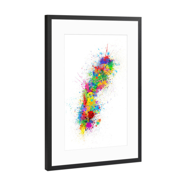 Poster mit Rahmen Schwarz (Metallic) "Sweden Paint Splashes Map" artboxONE - Reise,Reise / Länder,Kartografie