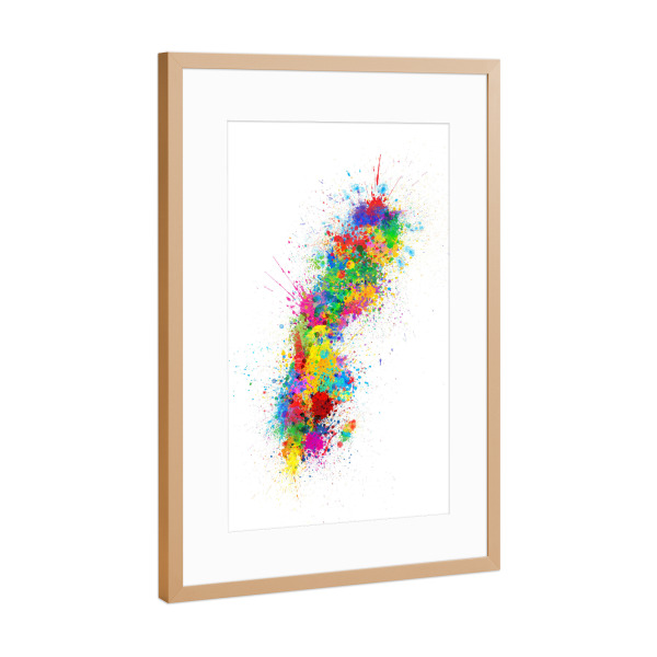 Poster mit Rahmen Kupfer "Sweden Paint Splashes Map" artboxONE - Reise,Reise / Länder,Kartografie