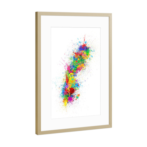 Poster mit Rahmen Gold "Sweden Paint Splashes Map" artboxONE - Reise,Reise / Länder,Kartografie