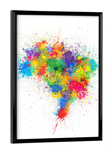 Poster mit schwarzem Rahmen "Brazil Paint Splashes Map" artboxONE - Reise,Reise / Länder,Kartografie