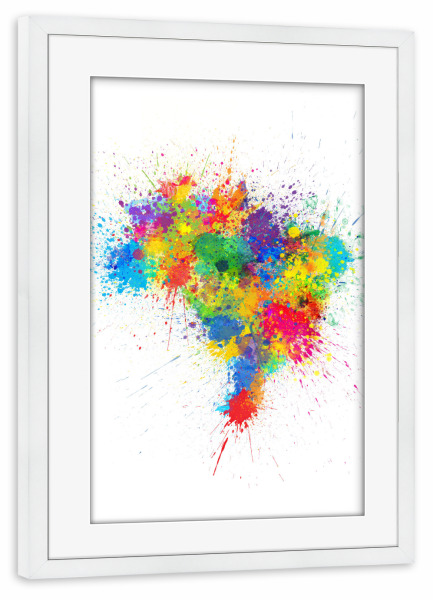 Poster mit Rahmen weiß "Brazil Paint Splashes Map" artboxONE - Reise,Reise / Länder,Kartografie