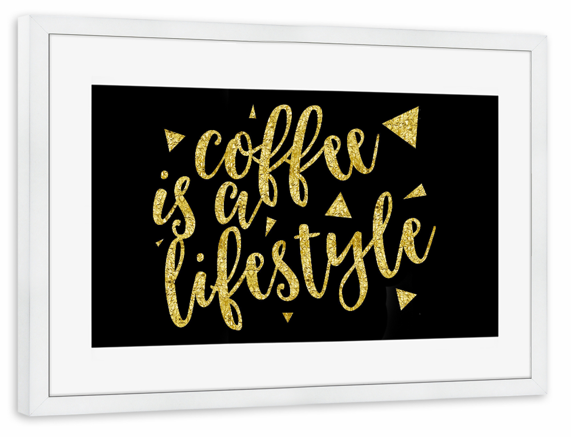 Poster mit Rahmen weiß "COFFEE IS A LIFESTYLE | gold" artboxONE - Typografie,Essen & Trinken