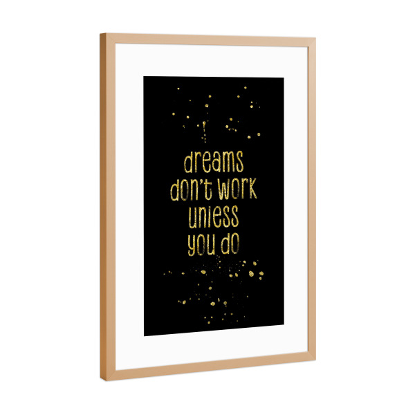 Poster mit Rahmen Kupfer "TEXT ART Dreams | gold" artboxONE - Typografie