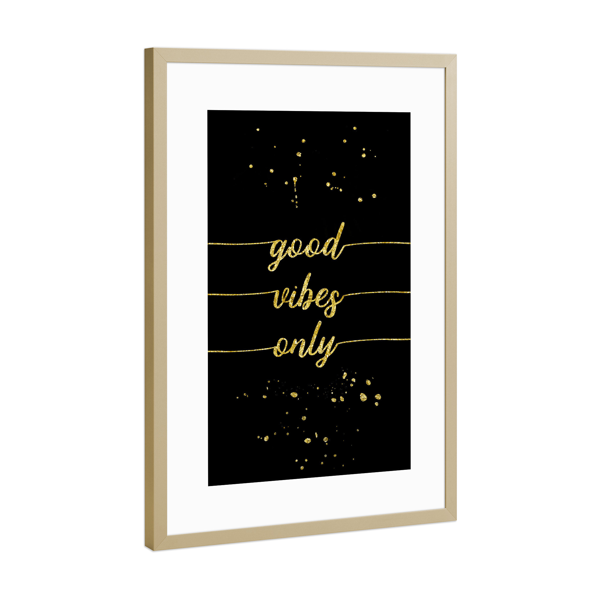 Poster mit Rahmen Gold "Good vibes only | gold" artboxONE - Typografie