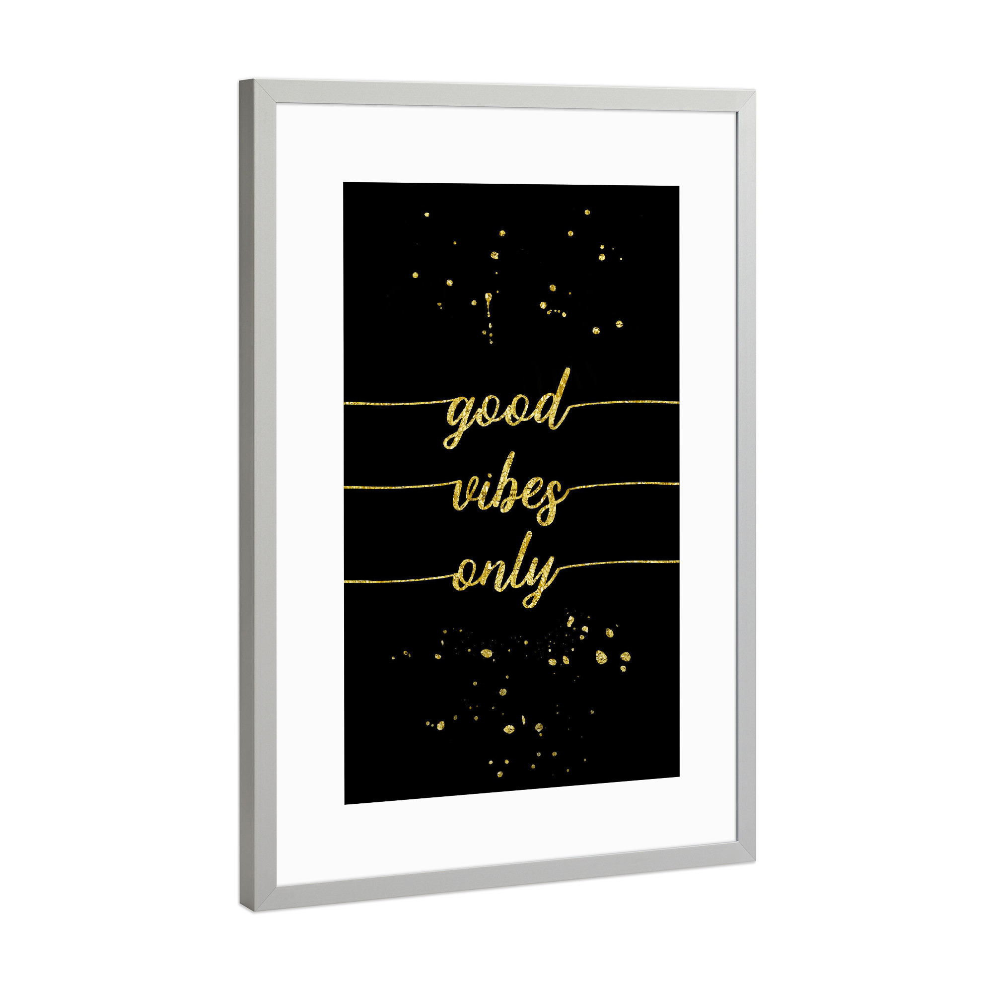 Poster mit Rahmen Silber "Good vibes only | gold" artboxONE - Typografie