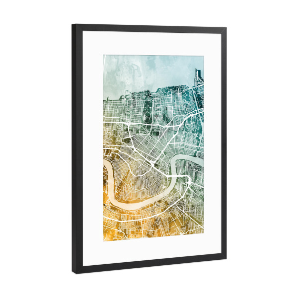 Poster mit Rahmen Schwarz (Metallic) "New Orleans City Map" artboxONE - Städte,Städte / Weitere,Kartografie