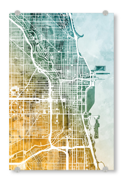 Acrylglasbild "Chicago City Street Map 6" artboxONE - Städte / Chicago,Kartografie