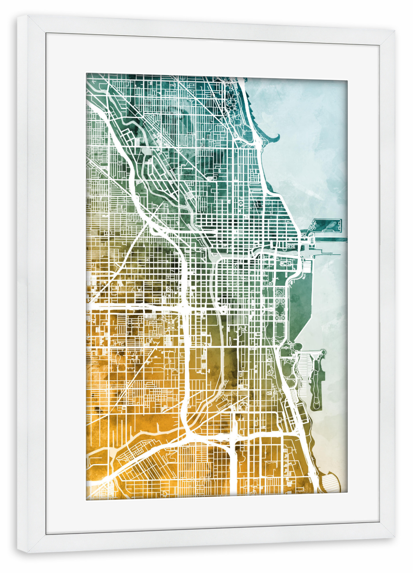 Poster mit Rahmen weiß "Chicago City Street Map 6" artboxONE - Städte / Chicago,Kartografie