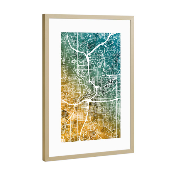 Poster mit Rahmen Gold "Atlanta Georgia City Map 5" artboxONE - Städte,Städte / Weitere,Kartografie