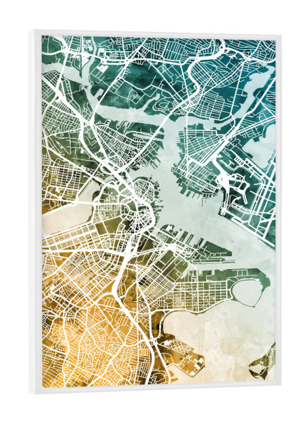 Poster mit weißem Rahmen "Boston Massachusetts City Map" artboxONE - Städte,Städte / Boston,Kartografie