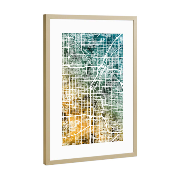 Poster mit Rahmen Gold "Las Vegas City Map" artboxONE - Städte,Städte / Las Vegas,Kartografie