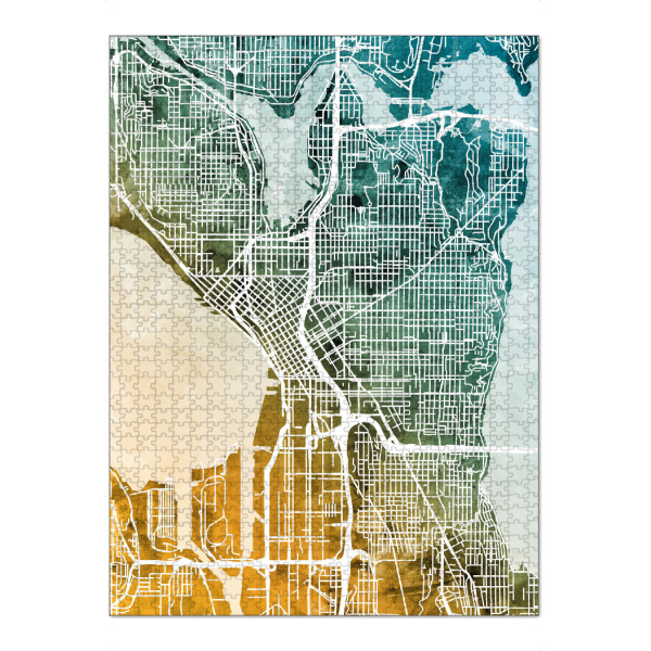 Puzzle Ravensburger "Seattle Washington City Map" artboxONE - Städte,Städte / Weitere,Kartografie