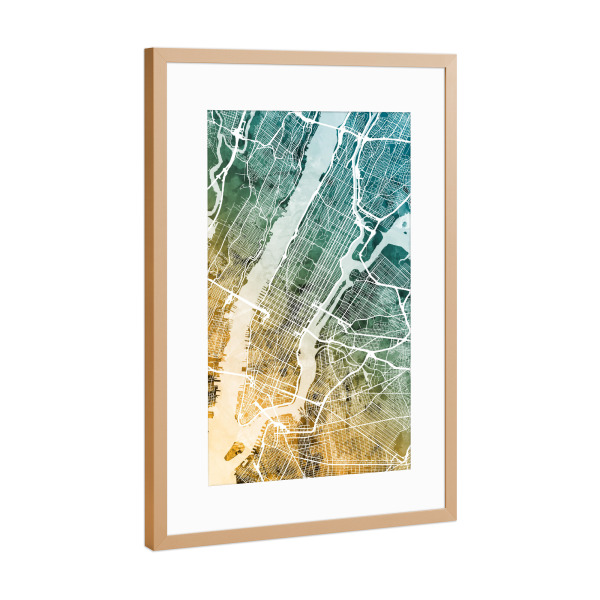 Poster mit Rahmen Kupfer "New York City Street Map 6" artboxONE - Städte,Städte / New York,Städte / Weitere,Kartografie