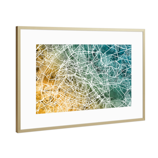 Poster mit Rahmen Gold "Paris France City Street Map" artboxONE - Städte / Paris,Kartografie