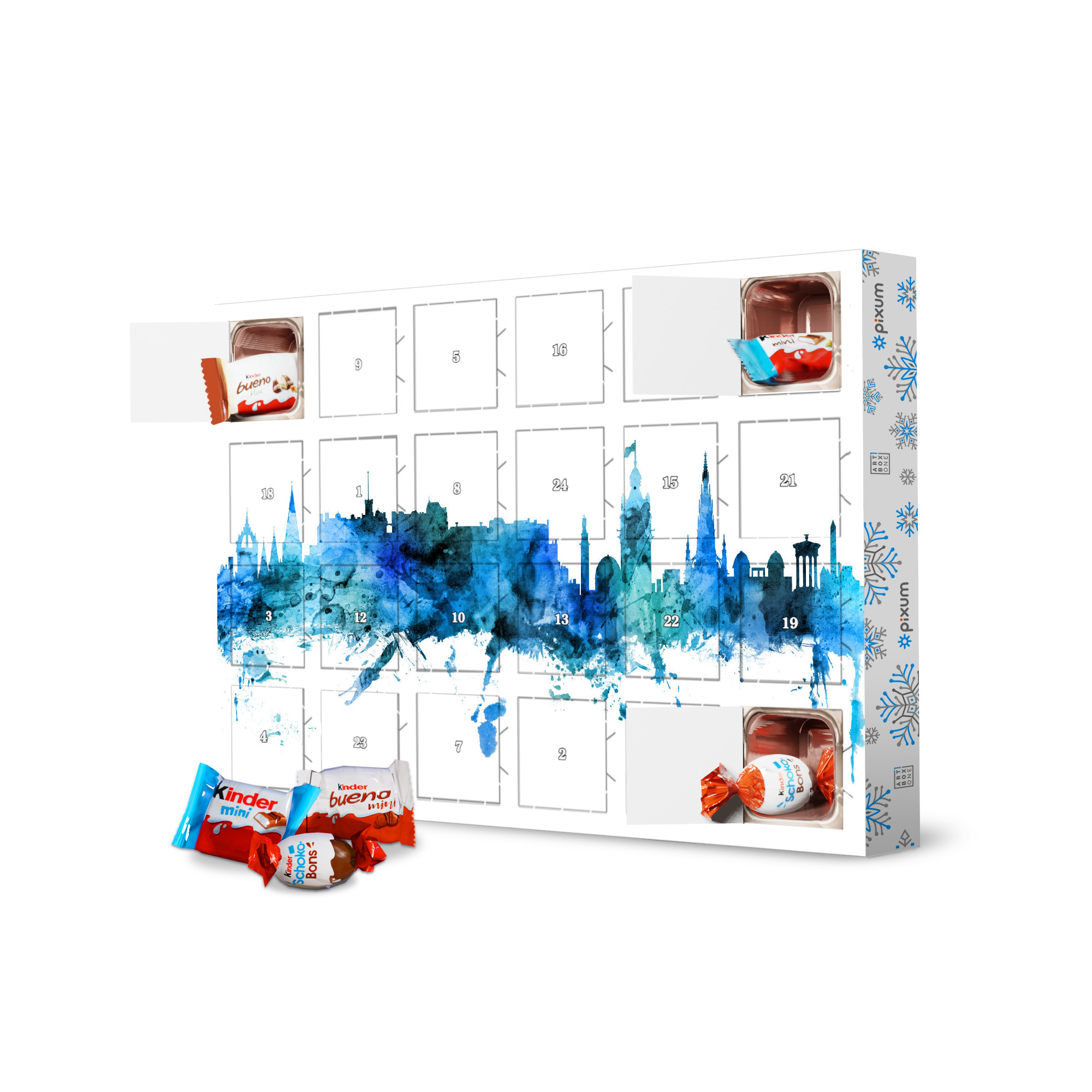 Adventskalender mit Produkten von Kinder Edinburgh Scotland Skyline Blue artboxONE Adventskalender Städte