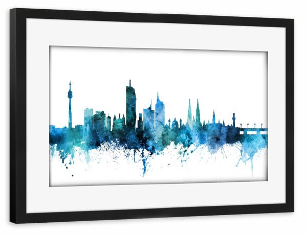 Poster mit Rahmen schwarz "Vienna Austria Skyline Blue" artboxONE - Reise,Städte / Wien