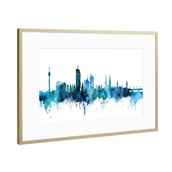 Poster mit Rahmen Gold "Vienna Austria Skyline Blue" artboxONE - Reise,Städte / Wien