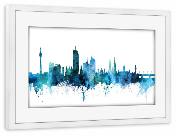 Poster mit Rahmen weiß "Vienna Austria Skyline Blue" artboxONE - Reise,Städte / Wien