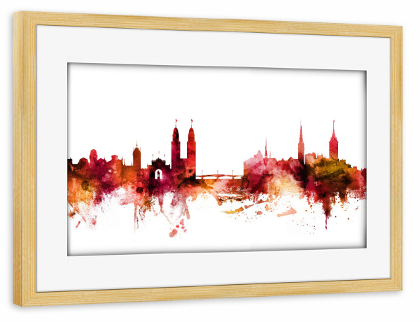Poster mit Rahmen kiefer "Zurich Switzerland Skyline 2" artboxONE - Reise,Städte / Zürich