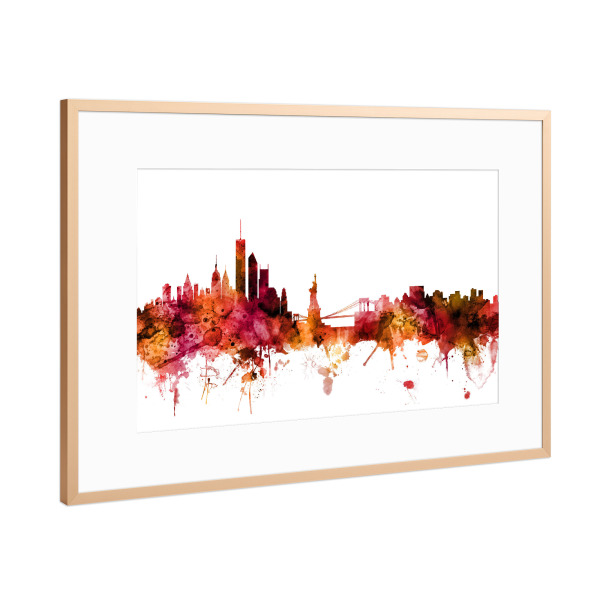 Poster mit Rahmen Kupfer "New York Skyline Red" artboxONE - Städte / New York,Reise