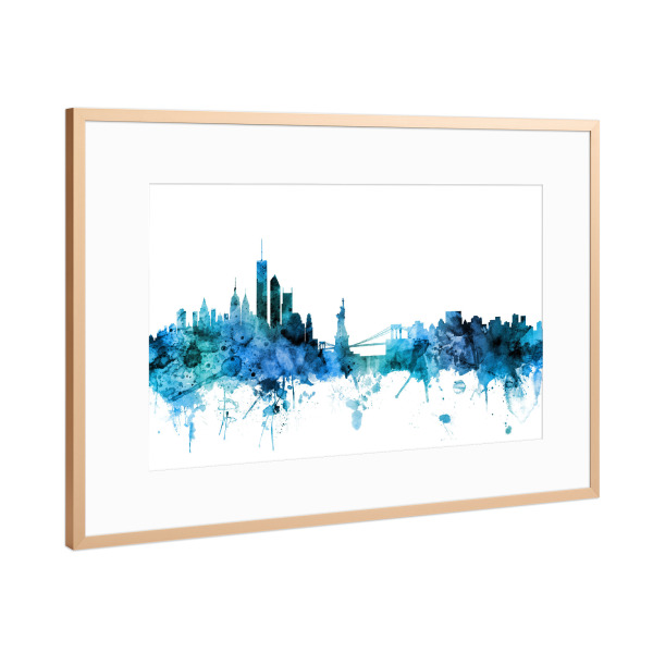 Poster mit Rahmen Kupfer "New York Skyline Blue" artboxONE - Städte / New York,Reise