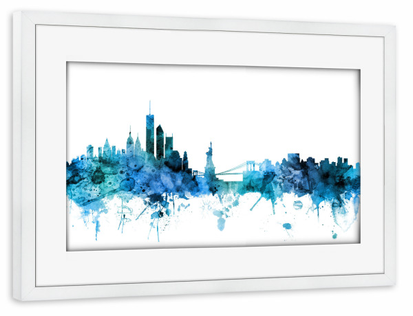 Poster mit Rahmen weiß "New York Skyline Blue" artboxONE - Städte / New York,Reise