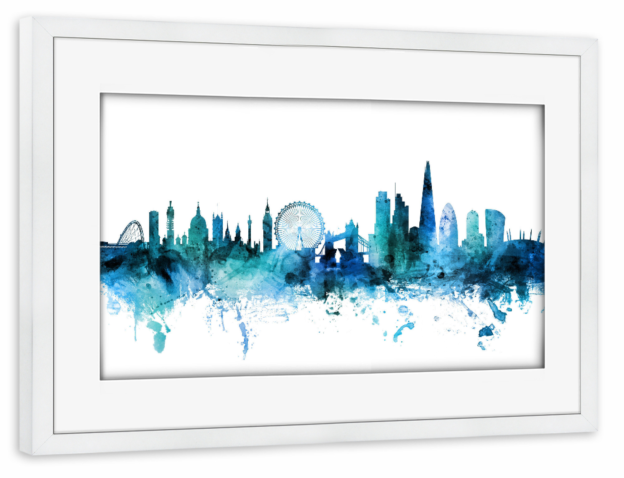 Poster mit Rahmen weiß "London England Skyline Blue" artboxONE - Städte / London,Reise