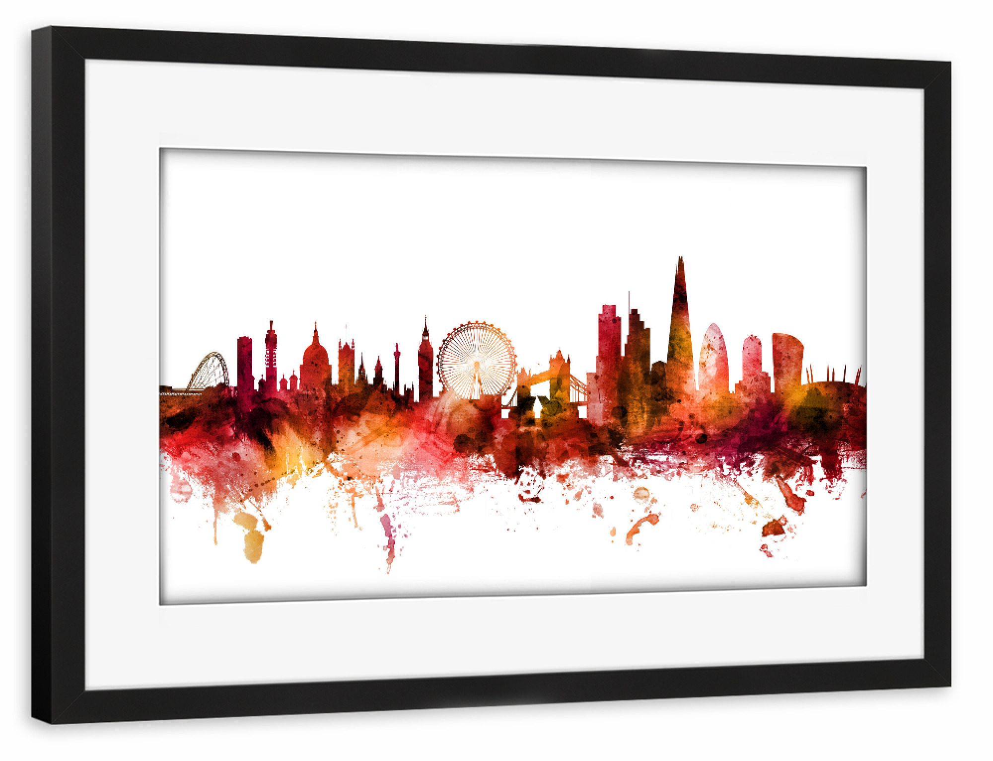 Poster mit Rahmen schwarz "London England Skyline Red" artboxONE - Städte / London,Reise