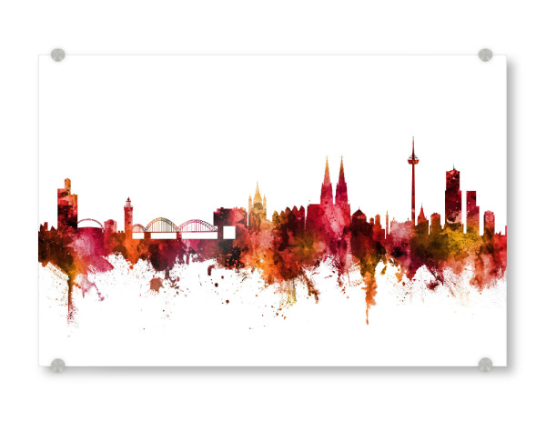 Acrylglasbild "Cologne Germany Skyline Red" artboxONE - Städte / Köln,Reise - Cologne,Skyline,Germany,Watercolour,Red
