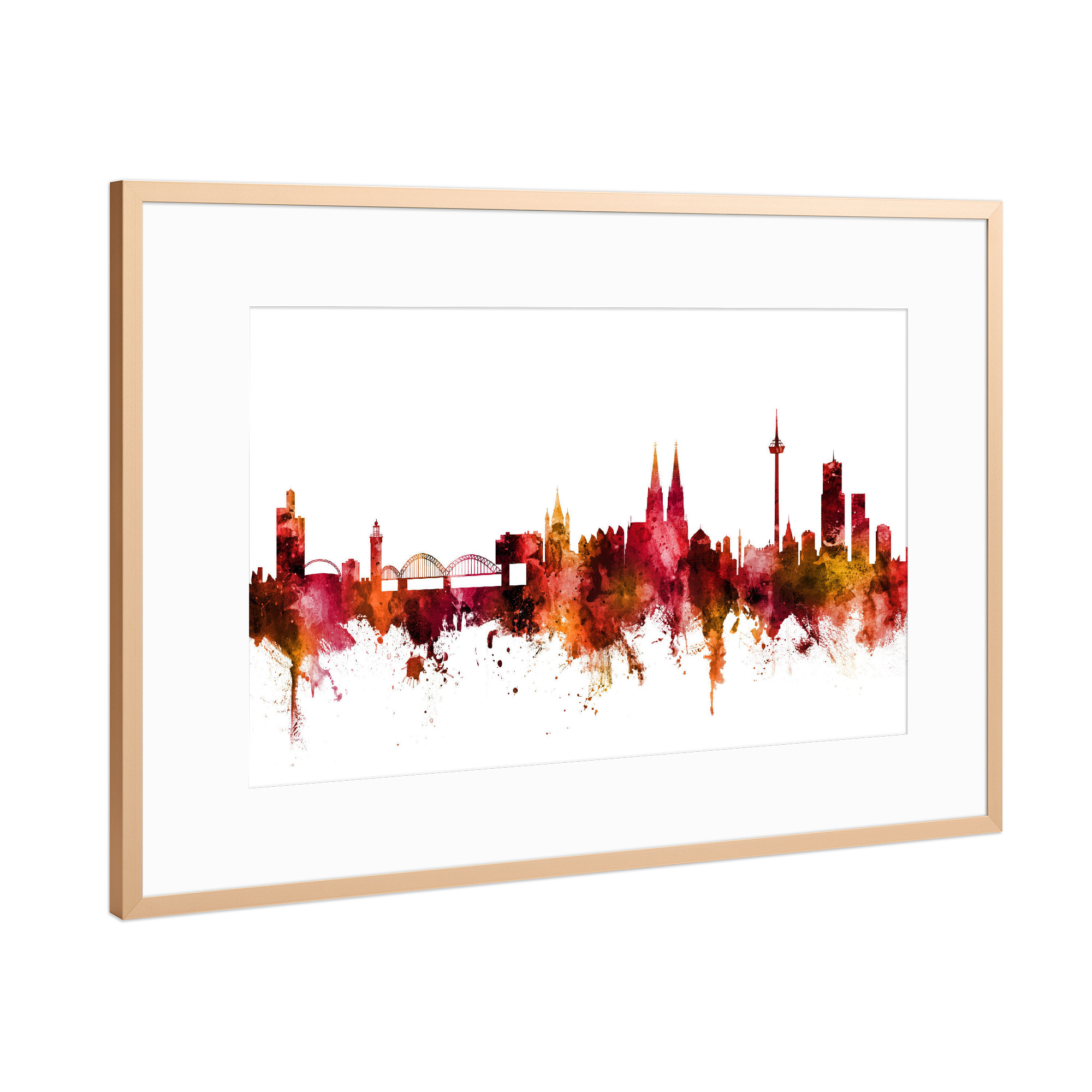Poster mit Rahmen Kupfer "Cologne Germany Skyline Red" artboxONE - Städte / Köln,Reise - Cologne,Skyline,Germany,Watercolour,Red