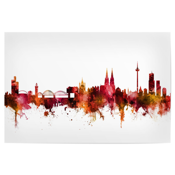 Poster "Cologne Germany Skyline Red" artboxONE - Städte / Köln,Reise - Cologne,Skyline,Germany,Watercolour,Red