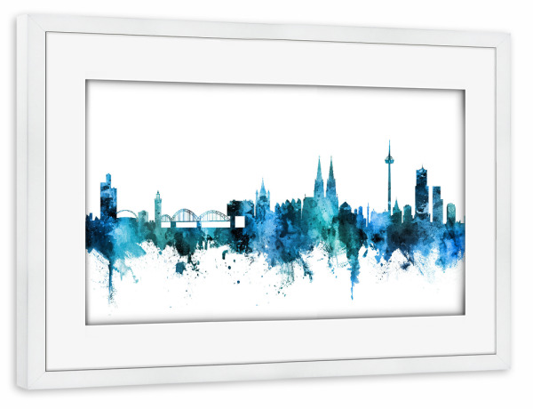 Poster mit Rahmen weiß "Cologne Germany Skyline Blue" artboxONE - Städte / Köln,Reise