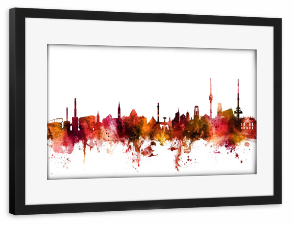Poster mit Rahmen schwarz "Stuttgart Germany Skyline Red" artboxONE - Reise,Städte / Stuttgart