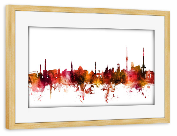 Poster mit Rahmen kiefer "Stuttgart Germany Skyline Red" artboxONE - Reise,Städte / Stuttgart