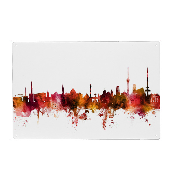 Holzbild "Stuttgart Germany Skyline Red" artboxONE - Reise,Städte / Stuttgart