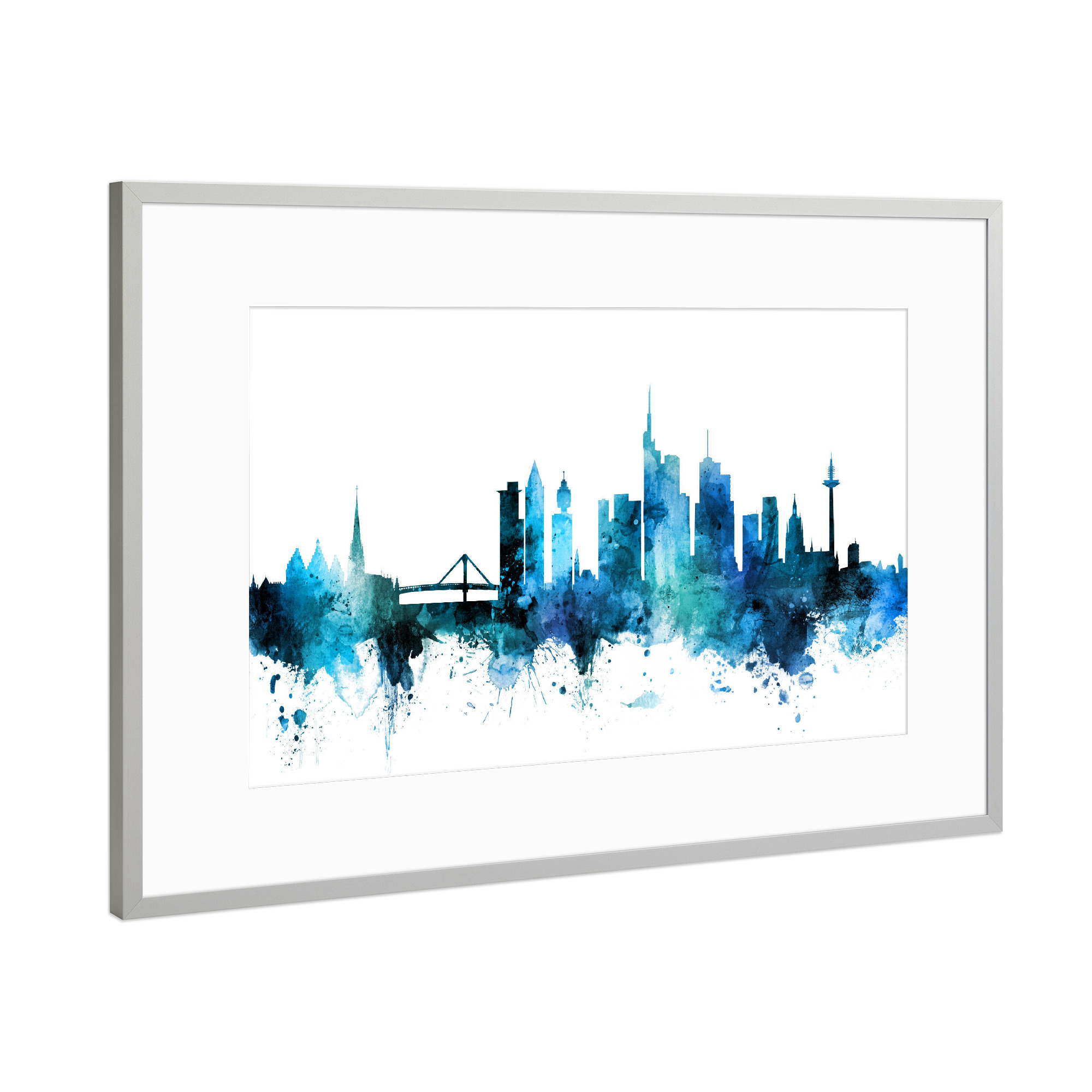 Poster mit Rahmen Silber "Frankfurt Germany Skyline Blue" artboxONE - Reise,Städte / Frankfurt