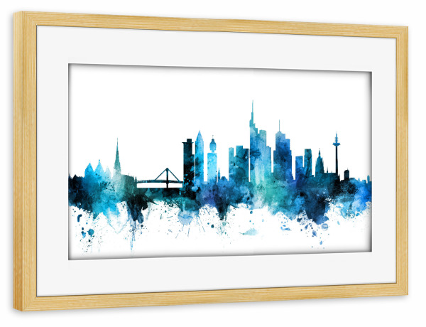 Poster mit Rahmen kiefer "Frankfurt Germany Skyline Blue" artboxONE - Reise,Städte / Frankfurt