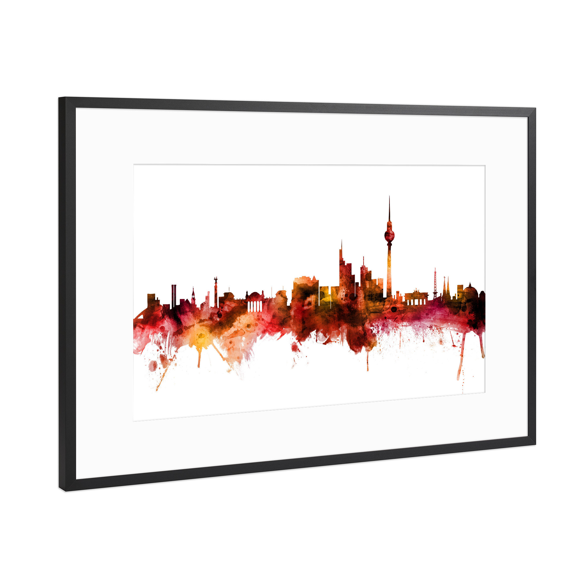 Poster mit Rahmen Schwarz (Metallic) "Berlin Germany Skyline Red" artboxONE - Städte / Berlin,Reise