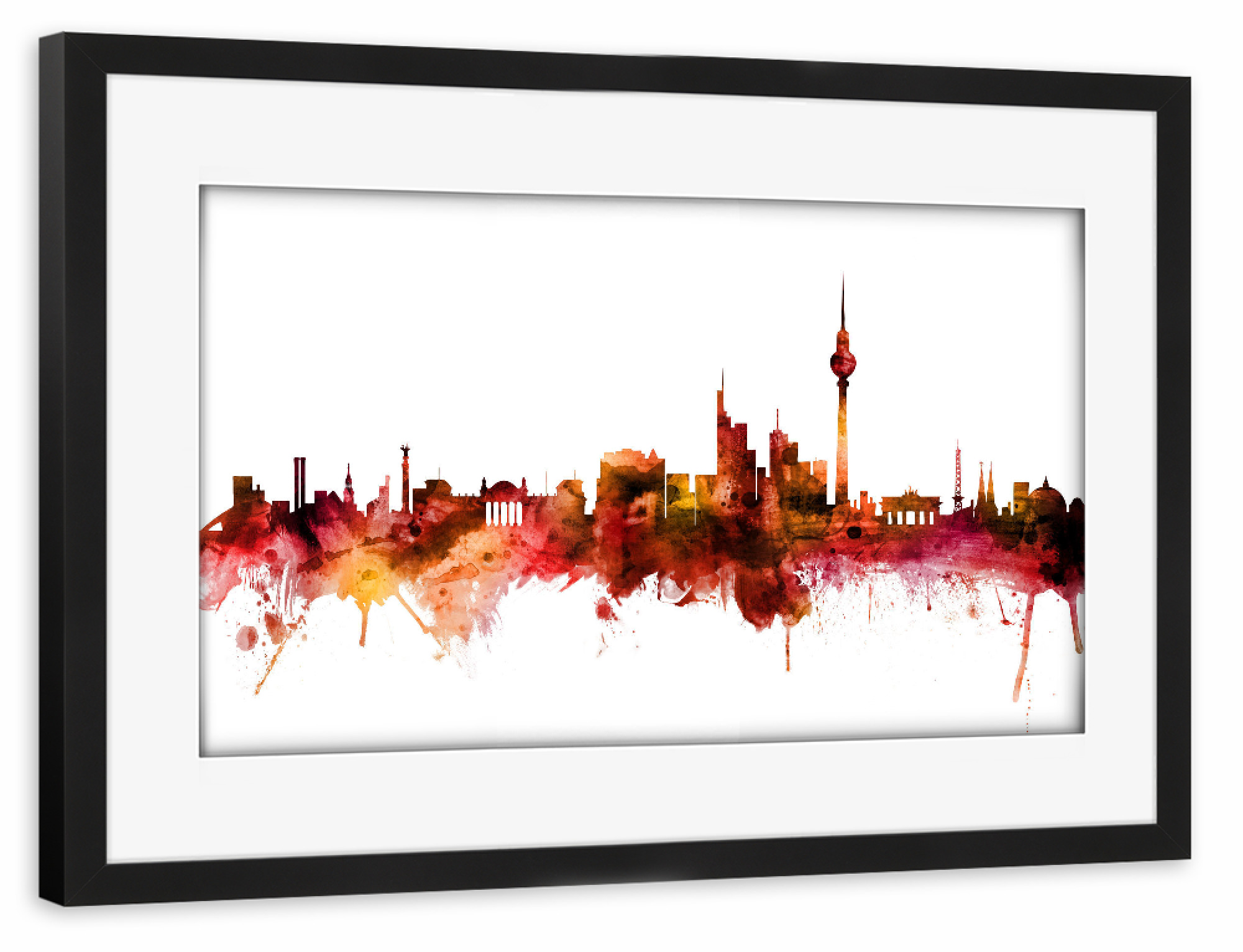 Poster mit Rahmen schwarz "Berlin Germany Skyline Red" artboxONE - Städte / Berlin,Reise