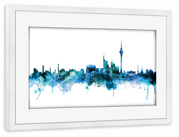 Poster mit Rahmen weiß "Berlin Germany Skyline Blue" artboxONE - Städte / Berlin,Reise