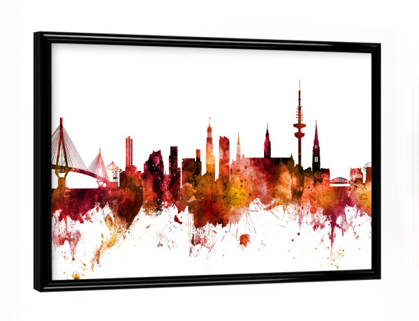Poster mit schwarzem Rahmen "Hamburg Germany Skyline Red" artboxONE - Städte / Hamburg,Reise
