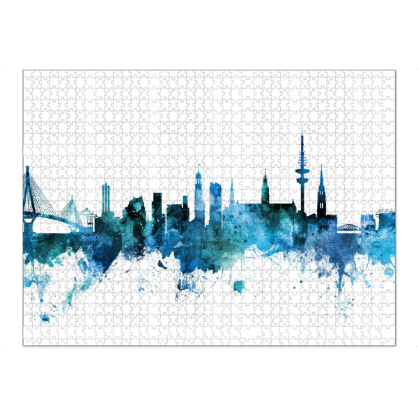 Puzzle Ravensburger "Hamburg Germany Skyline Blue" artboxONE - Städte / Hamburg,Reise
