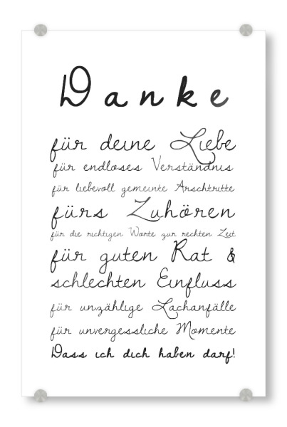 Acrylglasbild "Danke 02" artboxONE - Typografie,Schwarzweiß,Liebe