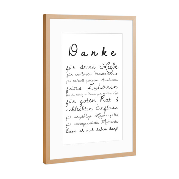 Poster mit Rahmen Kupfer "Danke 02" artboxONE - Typografie,Schwarzweiß,Liebe
