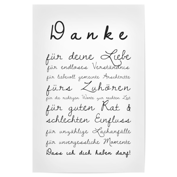 Poster "Danke 02" artboxONE - Typografie,Schwarzweiß,Liebe