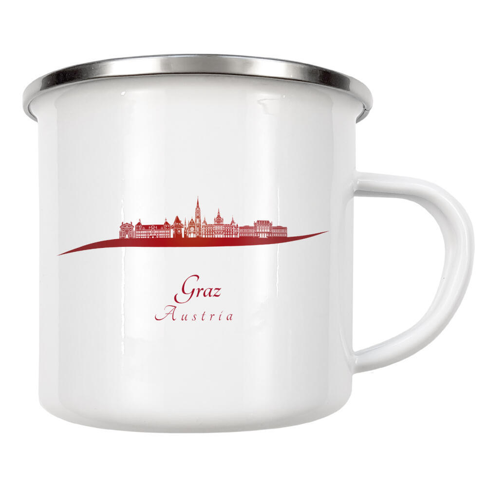 Emaille Tasse "Grazer Skyline in Rot" artboxONE - Städte