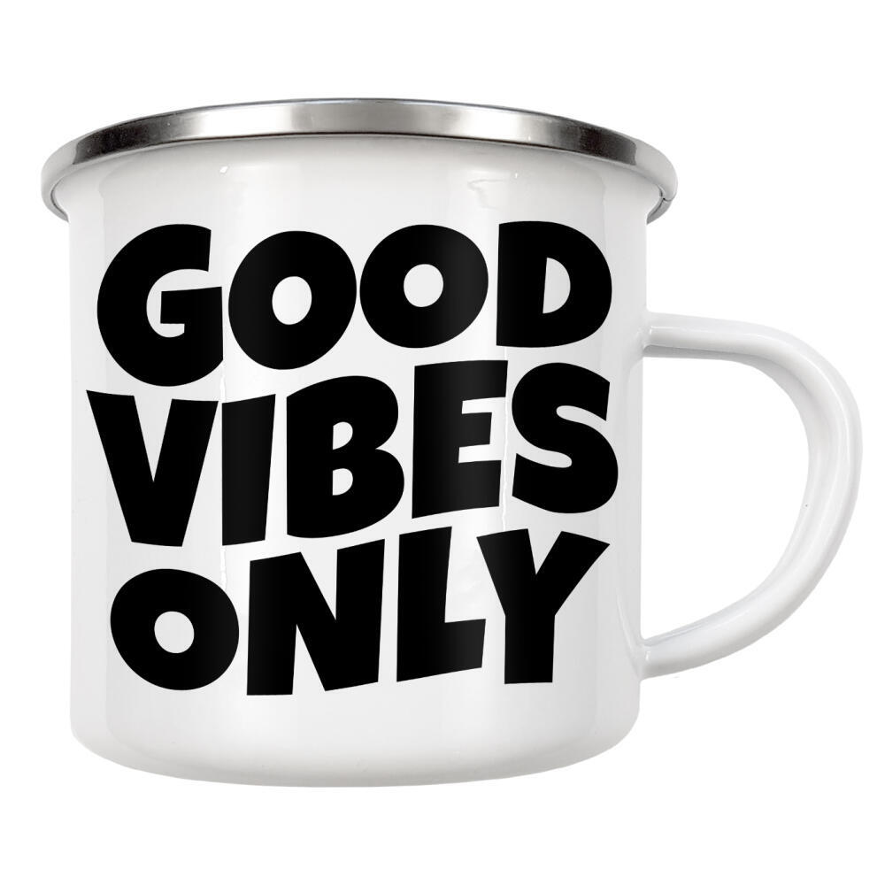 Emaille Tasse "Good Vibes Only in beige" artboxONE - Typografie - Good,Vibes,Only,Minimalistisch,Typo,Typografie,Beige,Positiv,Mindset
