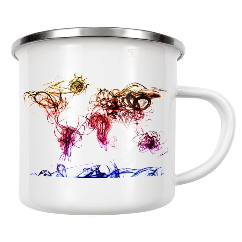 Emaille Tasse "World Map Light Writing" artboxONE - Reise,Reise / Afrika,Reise / Asien,Reise / Länder,Kartografie